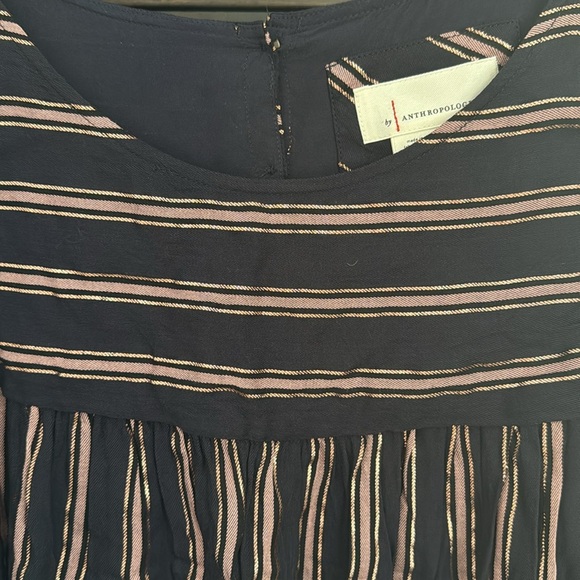Anthropologie Navy and Mauve T-shirt Blouse with Metallic Stripe - Picture 3 of 6